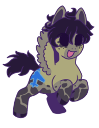 Size: 210x270 | Tagged: safe, artist:guidomista, pegasus, pony, anime, chibi, crossover, cute, excited, happy, hooves to the chest, jojo's bizarre adventure, male, markings, narancia ghirga, open mouth, plane, ponified, raised hooves, simple background, smiling, solo, splotches, spots, spotted, stallion, transparent background, vento aureo, wings