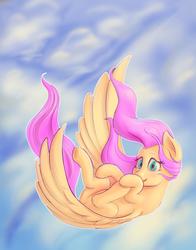 Size: 1024x1304 | Tagged: safe, artist:stratodraw, fluttershy, pegasus, pony, g4, falling, female, mare, solo, this will end in butterflies