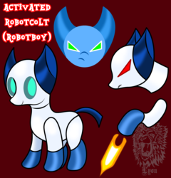 Size: 2912x3038 | Tagged: safe, artist:thebig-chillqueen, artist:thebigchillqueen, pony, robot, robot pony, crossover, high res, ponified, red eyes, robotboy, robotboy (character), solo