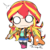 Size: 500x500 | Tagged: safe, artist:banzatou, sunset shimmer, human, equestria girls, g4, belt, blank eyes, boots, broken, chibi, clothes, cute, electric guitar, female, guitar, high heel boots, humanized, jacket, manga style, miniskirt, musical instrument, oops, pleated skirt, shoes, simple background, skirt, socks, solo, thigh highs, transparent background