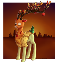 Size: 1800x2000 | Tagged: safe, alternate version, artist:violetpony11, the great seedling, deer, elk, g4, going to seed, eyes closed, female, signature, smiling, solo