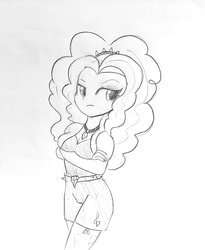 Size: 1179x1440 | Tagged: safe, artist:tjpones, adagio dazzle, equestria girls, g4, crossed arms, female, grayscale, monochrome, pencil drawing, simple background, solo, traditional art