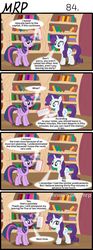 Size: 800x2153 | Tagged: safe, artist:umneem, rarity, twilight sparkle, alicorn, pony, unicorn, comic:my rational pony, g4, book, bookshelf, comic, female, golden oaks library, mare, notes, twilight sparkle (alicorn)