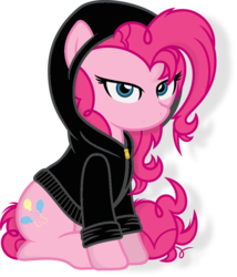 Size: 826x967 | Tagged: safe, artist:godoffury, color edit, edit, editor:undeadponysoldier, pinkie pie, earth pony, pony, g4, clothes, colored, edgy, female, hoodie, jacket, looking at you, mare, recolor, solo, vector