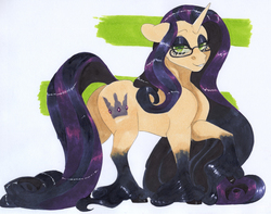 Size: 4247x3353 | Tagged: safe, artist:frozensoulpony, oc, oc only, oc:miss remains, pony, unicorn, female, glasses, looking at you, mare, solo, traditional art, unshorn fetlocks