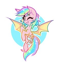 Size: 2131x2359 | Tagged: safe, artist:meekcheep, oc, oc only, oc:paper stars, bat pony, pony, amputee, bat pony oc, ear fluff, female, high res, looking at you, mare, one eye closed, smiling, solo, spread wings, wings, wink