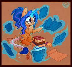 Size: 1900x1767 | Tagged: safe, artist:meekcheep, oc, oc only, oc:spellbound, pony, unicorn, book, glasses, scroll, solo, tail wrap