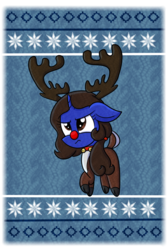 Size: 730x1095 | Tagged: safe, artist:vcm1824, oc, oc only, pony, unicorn, animal costume, annoyed, clothes, costume, female, floppy ears, red nose, reindeer costume, solo