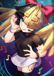 Size: 800x1120 | Tagged: safe, artist:tzc, songbird serenade, human, g4, my little pony: the movie, anime, bow, clothes, cute, female, hair over one eye, headset, headworn microphone, humanized, humanized ponified human, miniskirt, moe, music notes, nail polish, open mouth, skirt, socks, solo, songbetes, thigh highs, thighs, winged humanization, wings