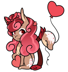 Size: 1024x1074 | Tagged: safe, artist:oneiria-fylakas, oc, oc only, oc:sweetheart velvet, original species, balloon, chibi, female, mare, simple background, solo, tailmouth, transparent background