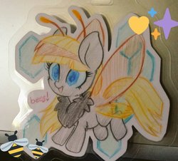 Size: 1024x924 | Tagged: safe, artist:onnanoko, oc, oc only, oc:hexferry, bee, mothpony, original species, craft, papercraft, solo, traditional art