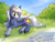 Size: 1250x950 | Tagged: safe, artist:cosmalumi, oc, oc:north star, fish, pony, grass, lake, pegasus oc, sky, unshorn fetlocks