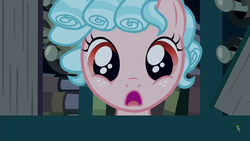 Size: 1280x720 | Tagged: safe, screencap, cozy glow, pegasus, pony, g4, the summer sun setback, cozy glow is best facemaker, cozybetes, cute, female, filly, foal, open mouth, shelf, surprised