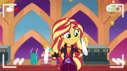 Size: 1920x1080 | Tagged: safe, screencap, sunset shimmer, equestria girls, g4, how to backstage, my little pony equestria girls: better together, animated, clothes, female, recording, selfie drone, socks, sound, webm