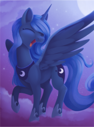 Size: 1379x1853 | Tagged: safe, artist:dusthiel, princess luna, alicorn, pony, g4, atg 2019, female, happy, hoof shoes, mare, newbie artist training grounds, peytral, smiling, solo, style emulation