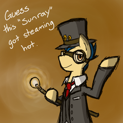 Size: 512x512 | Tagged: safe, artist:shadowkixx, oc, oc only, oc:sunray smiles, earth pony, pony, ask sunray smiles, 30 minute art challenge, ask, clothes, goggles, hat, lamp, male, sketch, solo, stallion, steampunk, suit, top hat, tumblr