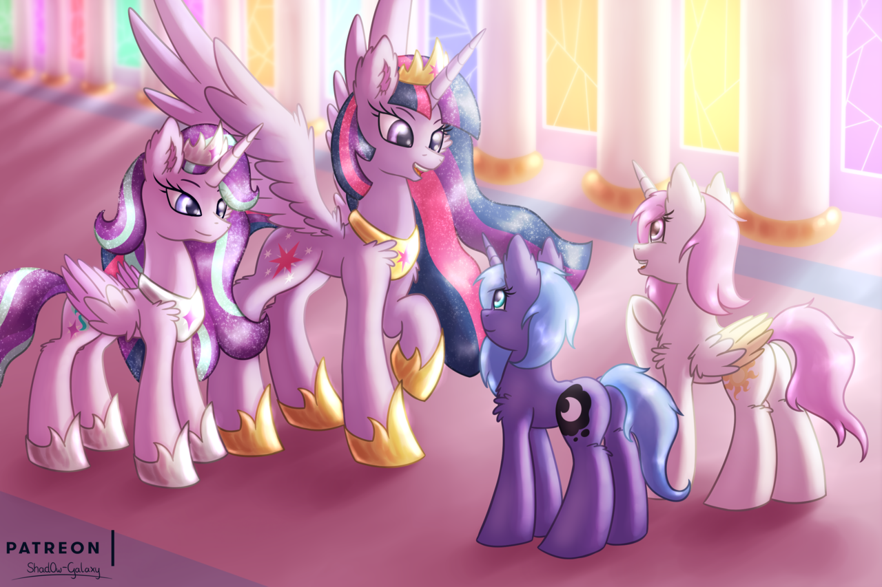 safe, artist:shad0w-<b>galaxy</b>, princess celestia, princess luna, starlight gli...