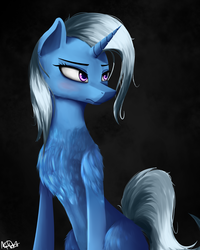Size: 2000x2500 | Tagged: safe, artist:nixworld, trixie, pony, unicorn, g4, chest fluff, female, fluffy, frown, high res, mare, sitting, solo