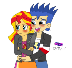 Size: 1024x969 | Tagged: safe, artist:stella-exquisa, flash sentry, sunset shimmer, equestria girls, g4, female, male, ship:flashimmer, shipping, straight
