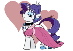 Size: 842x595 | Tagged: safe, artist:shelltoon, rarity, pony, unicorn, g4, alternate hairstyle, anklet, choker, clothes, dress, ear piercing, earring, female, heart, jewelry, mare, newbie artist training grounds, piercing, solo, style emulation