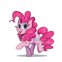 Size: 1280x1280 | Tagged: safe, artist:artmarina-arts, pinkie pie, earth pony, pony, g4, cute, diapinkes, ear fluff, female, mare, open mouth, simple background, solo, white background