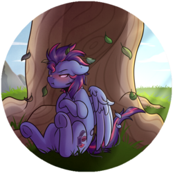 Size: 1024x1024 | Tagged: safe, artist:ak4neh, oc, oc only, oc:lost, pegasus, pony, blushing, leaves, male, scenery, solo, stallion, tree