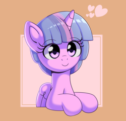 Size: 2860x2740 | Tagged: safe, artist:anonbelle, twilight sparkle, alicorn, pony, g4, abstract background, alternate hairstyle, cute, daaaaaaaaaaaw, female, heart, high res, smiling, solo, twiabetes, twilight sparkle (alicorn)