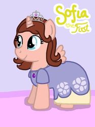 Size: 400x534 | Tagged: safe, artist:paintsplat1418, alicorn, pony, alicornified, clothes, crossover, dress, female, jewelry, ponified, princess sofia, race swap, sofia the first, solo, tiara