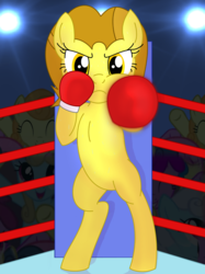 Size: 1982x2643 | Tagged: safe, artist:toyminator900, oc, oc only, oc:golden star, earth pony, pony, bipedal, boxing, boxing gloves, boxing ring, crowd, female, solo, sports