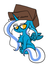 Size: 533x693 | Tagged: safe, artist:twister-twisterboi, oc, oc:fleurbelle, alicorn, pony, adorabelle, alicorn oc, box, box of shame, cute, female, mare, ocbetes, solo, yellow eyes