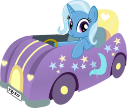 Size: 947x804 | Tagged: safe, artist:grapefruitface1, artist:twittershy, derpibooru exclusive, trixie, pony, unicorn, g4, base used, car, cutie mark, driving, female, looking at you, show accurate, simple background, solo, stripes, transparent background, vehicle