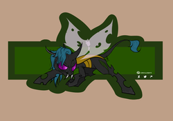 Size: 2738x1926 | Tagged: safe, artist:hopefulsparks, oc, oc only, changeling, ghoul, pony, fallout equestria, abstract background, changeling oc, commission, patreon, patreon logo, social media, solo