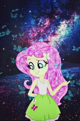 Size: 794x1200 | Tagged: safe, fluttershy, butterfly, human, equestria girls, g4, galaxy, night, pink hair, smiling