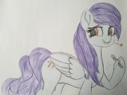 Size: 2016x1512 | Tagged: safe, artist:straighttothepointstudio, edit, oc, oc only, oc:serendipity, pegasus, pony, colored, cute, cutie mark, drawing, female, glasses, long mane, mare, smiling, solo, traditional art