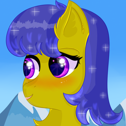 Size: 3000x3000 | Tagged: safe, artist:rain wing, oc, oc only, pony, blushing, bust, gradient background, high res, mountain, portrait, solo, trade