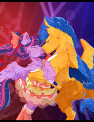 Size: 671x866 | Tagged: safe, artist:makkah, flash sentry, twilight sparkle, alicorn, pegasus, pony, g4, chest fluff, couple, ear fluff, female, fluffy, love, male, outfit, ship:flashlight, shipping, straight, tongue out, twilight sparkle (alicorn)