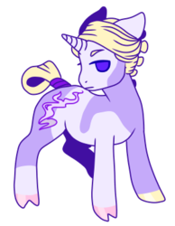 Size: 280x360 | Tagged: safe, artist:guidomista, derpibooru exclusive, pony, unicorn, anime, blonde, blonde hair, blonde mane, chibi, cloven hooves, cute, frown, hooves, horn, jojo, jojo's bizarre adventure, looking at you, male, multicolored hooves, piebald, piebald coat, ponified, prosciutto, purple, smoke, splotches, stallion, standing