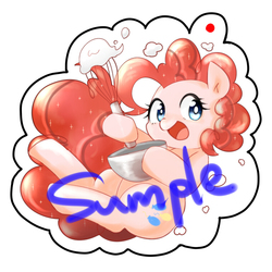 Size: 756x756 | Tagged: safe, artist:tomitake, pinkie pie, earth pony, pony, batter, bowl, cute, diapinkes, female, food, hoof hold, mare, open mouth, pixiv, sample, solo, whisk