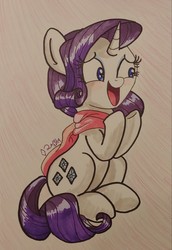 Size: 1693x2457 | Tagged: safe, artist:iffoundreturntorarity, rarity, pony, g4, atg 2019, blushing, clothes, newbie artist training grounds, scarf, solo, style emulation, traditional art