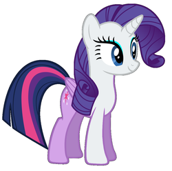 Size: 978x970 | Tagged: safe, rarity, twilight sparkle, alicorn, pony, g4, alicornified, female, fusion, mare, race swap, raricorn, smiling, standing, twilight sparkle (alicorn), wat, what has science done