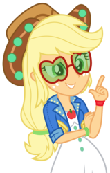 Size: 1897x2991 | Tagged: safe, artist:sketchmcreations, applejack, equestria girls, g4, inclement leather, my little pony equestria girls: choose your own ending, applejack's festival hat, applejack's sunglasses, female, glasses, music festival outfit, pointing, simple background, smiling, solo, sunglasses, transparent background, vector