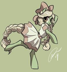 Size: 1024x1093 | Tagged: safe, artist:opalacorn, granny smith, earth pony, pony, g4, bow, braid, braided tail, clothes, dress, solo, young granny smith, younger