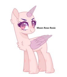 Size: 1266x1443 | Tagged: safe, artist:moon-rose-rosie, pony, base, blushing, chest fluff, ear fluff, female, heart, horn, looking at you, solo, transparent horn, transparent wings, wings