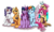 Size: 3900x2350 | Tagged: safe, artist:lupiarts, applejack, fluttershy, pinkie pie, rainbow dash, rarity, twilight sparkle, alicorn, draconequus, earth pony, pegasus, pony, unicorn, fanfic:my little pony: the unexpected future, g4, aftermath, amputee, artificial wings, augmented, commission, draconequified, female, flutterequus, folded wings, high res, mane six, mare, missing eye, missing limb, prosthetic limb, prosthetic wing, prosthetics, reunion, scar, simple background, sitting, species swap, spread wings, stump (limb), transparent background, twilight sparkle (alicorn), wings