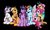 Size: 3900x2350 | Tagged: safe, artist:lupiarts, applejack, fluttershy, pinkie pie, rainbow dash, rarity, twilight sparkle, alicorn, draconequus, earth pony, pegasus, pony, unicorn, fanfic:my little pony: the unexpected future, g4, alternate universe, amputee, artificial wings, augmented, black background, draconequified, eye scar, female, flutterequus, high res, mane six, mare, missing eye, missing limb, prosthetic leg, prosthetic limb, prosthetic wing, prosthetics, scar, simple background, smiling, species swap, stump (limb), twilight sparkle (alicorn), wings