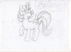 Size: 3509x2550 | Tagged: safe, artist:waterspirit12, galaxy (g1), pony, unicorn, g1, g4, bow, female, g1 to g4, generation leap, high res, magic, mare, monochrome, simple background, solo, tail bow, traditional art, white background