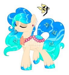 Size: 1280x1397 | Tagged: safe, artist:crystal-tranquility, oc, oc only, original species, pond pony, deviantart watermark, eyes closed, female, mare, obtrusive watermark, simple background, solo, transparent background, watermark