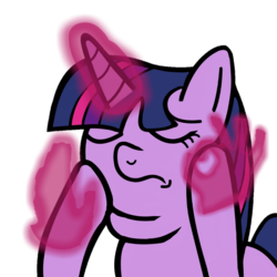Size: 983x983 | Tagged: safe, artist:gamedevanon, edit, twilight sparkle, pony, unicorn, g4, eyes closed, hand, horn, magic, magic hands, meme, ponified meme, reaction image, simple background, the emperor's new groove, transparent background, when x just right