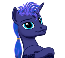 Size: 853x768 | Tagged: safe, artist:vasillium, princess luna, alicorn, pony, g4, artemabetes, crossed hooves, cute, horn, looking, looking at you, male, nostrils, ponytail, prince artemis, raised eyebrow, rule 63, rule63betes, simple background, smiling, solo, stallion, transparent background