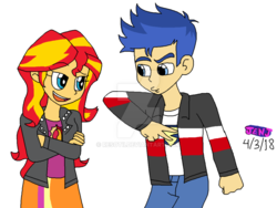 Size: 1024x768 | Tagged: safe, artist:stella-exquisa, flash sentry, sunset shimmer, equestria girls, g4, female, male, ship:flashimmer, shipping, straight